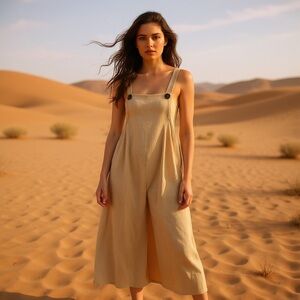 Vintage David Dart Collection Linen Jumper Dress - Beige Sleeveless (size S)